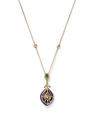Opal, Emerald, Lapis & Diamond Pendant Necklace in 14K Yellow Gold, 18" 