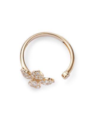Diamond Pav&eacute; Flower Cuff Ring in 14K Yellow Gold, 0.50 tcw 