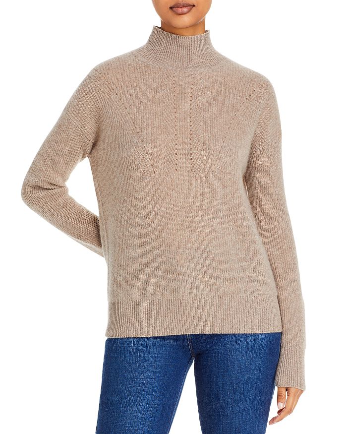 C by Bloomingdale's Cashmere Novelty Stitch Mock Neck Cashmere Sweater