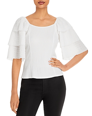 Status By Chenault Triple Tier Sleeve Smocked Top In White