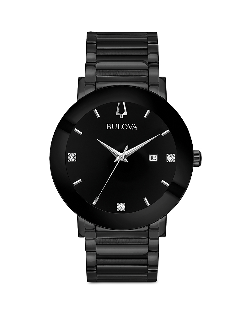 Bulova Modern Black Stainless Steel Mens Watch In Black