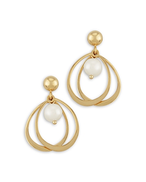 Bloomingdale's Cultured Freshwater Pearl Double Wire Drop Earrings In 14k Yellow Gold - 100% Exclusive In White/gold