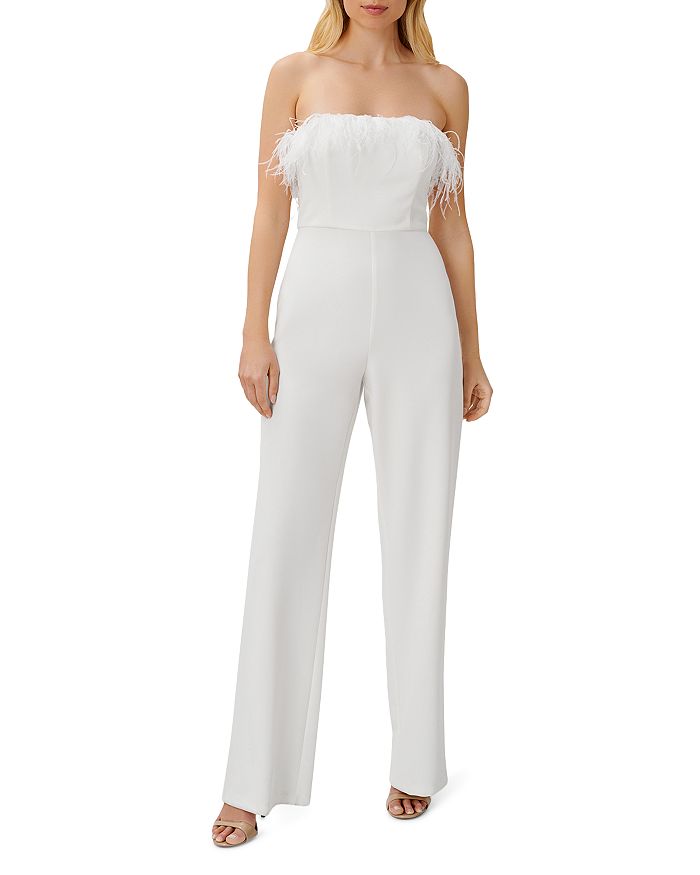 Aidan by Aidan Mattox Strapless Feather Trim Jumpsuit | Bloomingdale's
