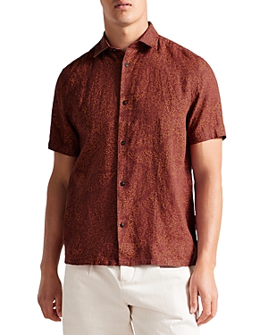 Ted Baker Coral Print Shirt In Maroon