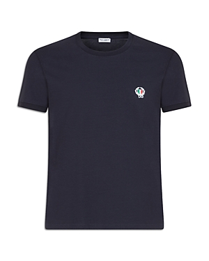 Dolce & Gabbana Logo Embroidered Stretch Cotton T Shirt In Navy Blue