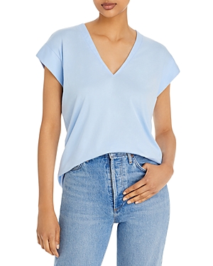 Frame Le Mid Rise V-neck Tee In Chambray Blue