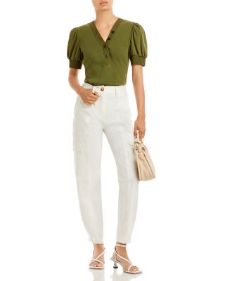 Heather V Neck Puff Sleeve Top 