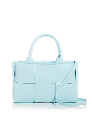 Bottega Veneta Mini Acro Woven Leather Crossbody In Pale Blue/gold
