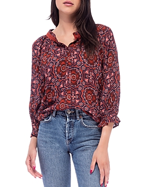 B Collection By Bobeau Printed Button Down Blouse In Picante