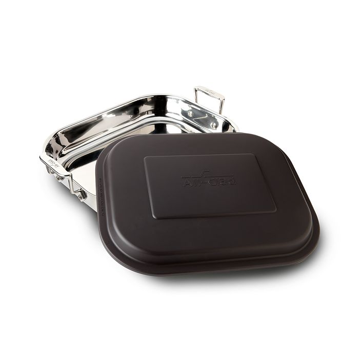 Shop All-clad All Clad Stainless Steel Covered Lasagna Pan In Stainless Steel/dark Brown