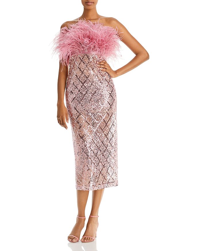 BRONX AND BANCO Coco x Afiya Sequin Feather Midi Dress | Bloomingdale's