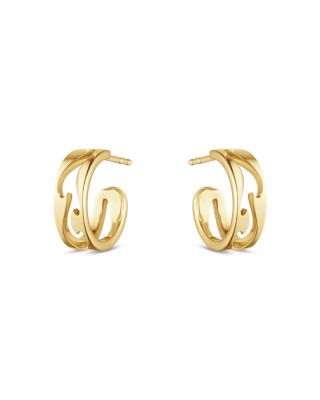 18K Yellow Gold Open Pattern Small Hoop Earrings