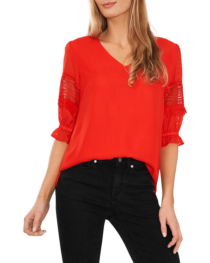 CeCe Clip Dot Puff Sleeve Top Bloomingdale's