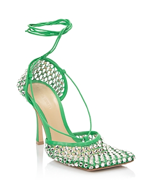 Bottega Veneta Leather-trimmed Crystal-embellished Mesh Pumps In Parakeet