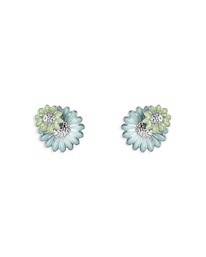 Shop Georg Jensen Sterling Silver Daisy Blue & Green Enamel Flower Stud Earrings In Blue/green