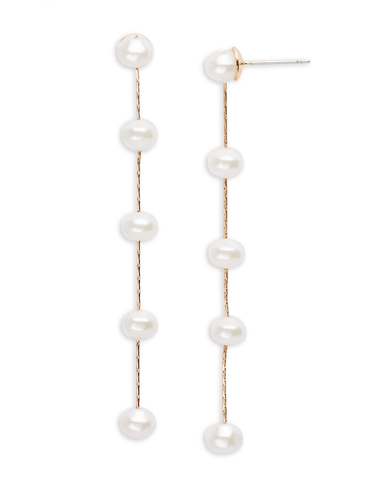 Aqua Imitation Pearl Drop Earrings - Exclusive In White/gold