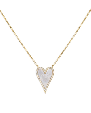 Adinas Jewels Elongated Pave Heart Pendant Necklace In 14k Yellow Gold Plated Sterling Silver, 15.5- In White/gold