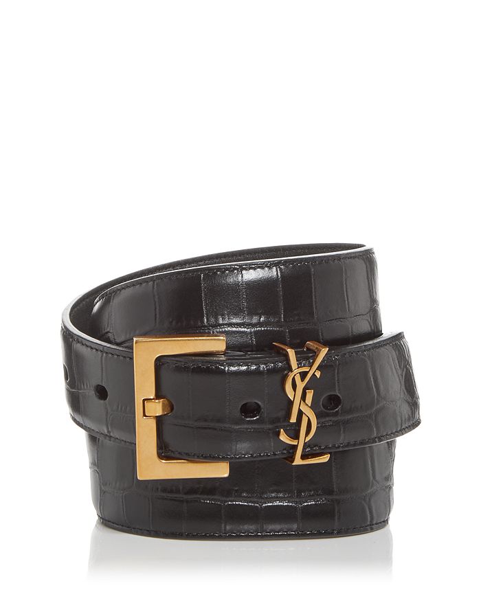 Saint Laurent Men's YSL Croc Embossed Leather Belt | Bloomingdale's