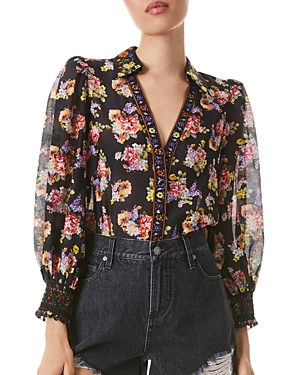 ALICE AND OLIVIA ALICE AND OLIVIA COSIMA FLORAL BUTTON UP BLOUSE