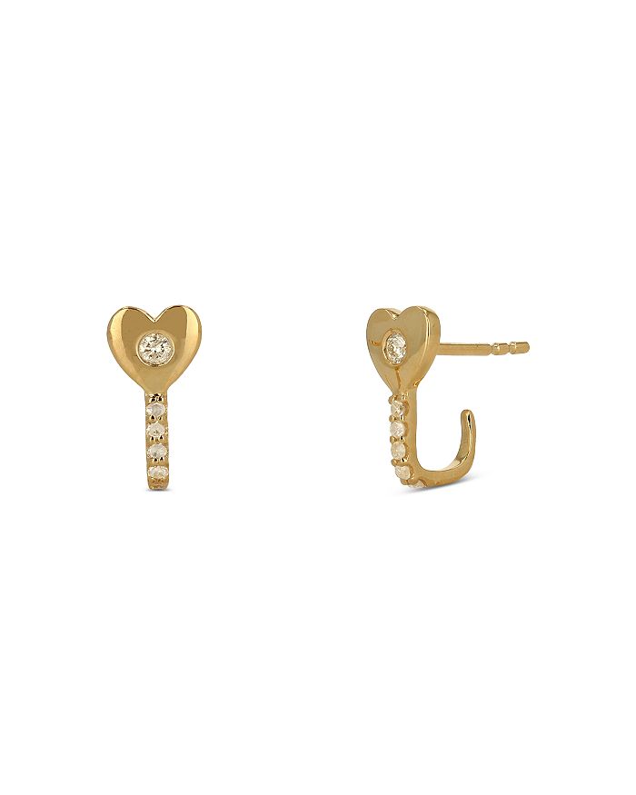 Moon & Meadow 14K Yellow Gold Diamond Heart Small J Hoop Earrings ...