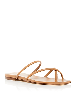 Aeyde Neutral Mina Flat Leather Sandals In Hazelnut
