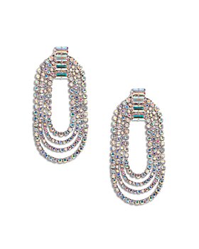 Yun Yun Sun - Saturn Pavé & Baguette Cubic Zirconia Oval Statement Earrings in 14K White Gold Plated