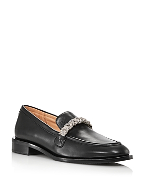Stuart Weitzman Crystal-embellished Chain-link Loafers In Black