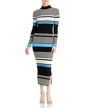 BOSS - Striped Ribbed Midi Dress