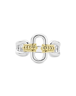Lagos 18K Yellow & Sterling Silver Signature Caviar Oval Link Ring