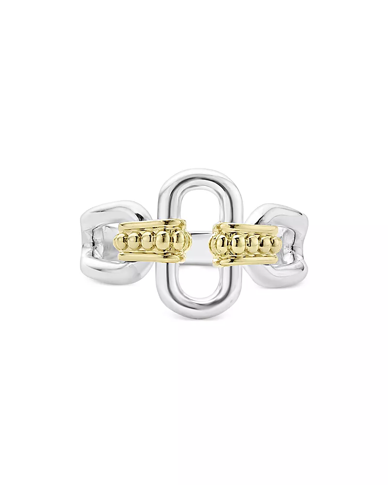 Lagos 18K Yellow & Sterling Silver Signature Caviar Oval Link Ring