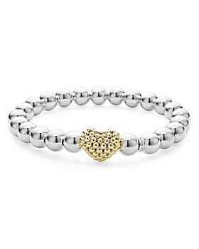 LAGOS - 18K Yellow & Sterling Silver Signature Caviar Heart Beaded Stretch Bracelet