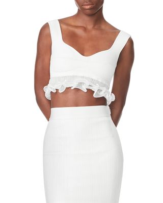 ASOS DESIGN fuller bust square crop underwire bikini top in white mono spot  print dd-g