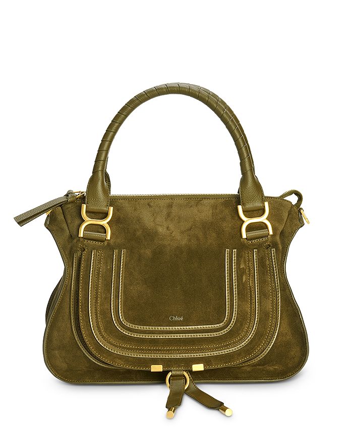 Chloé Marcie Medium Leather Satchel In Deep Olive Suede/gold