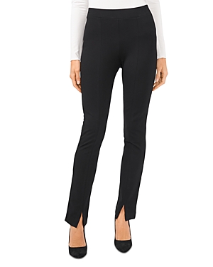 Cece Front-slit Straight-leg Ponte Pants In Rich Black