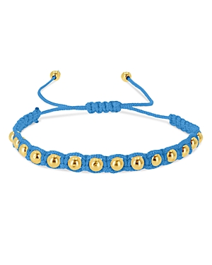 14K Yellow Gold Blue Nylon Cord Bolo Bracelet