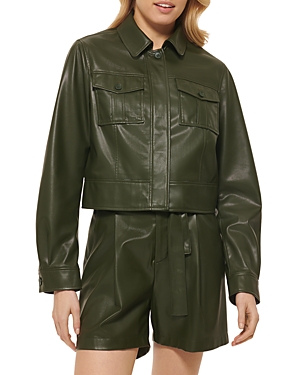 Dkny Faux Leather Trucker Jacket In Cadet Green