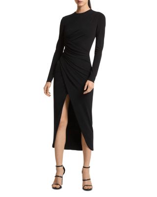 knee length dresses for ladies Cute Black Long Sleeve Drape Dress main image 1
