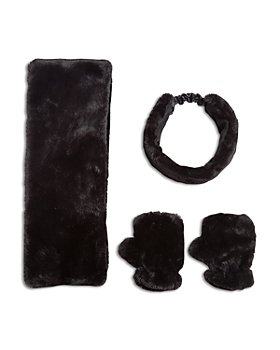 Apparis - Unisex Abby Black Faux Fur Scarf, Headband & Fingerless Gloves Set