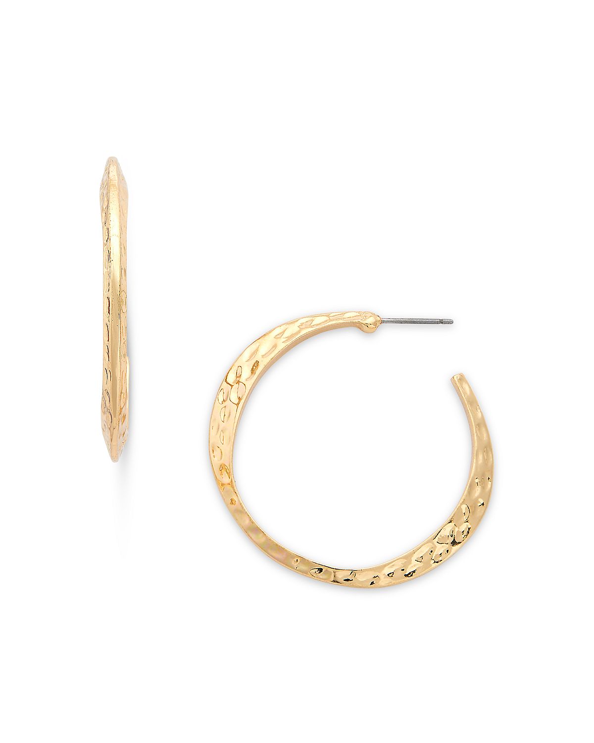 Photo 1 of Textured Medium Hoop Earrings in Gold Tone Plated Zinc