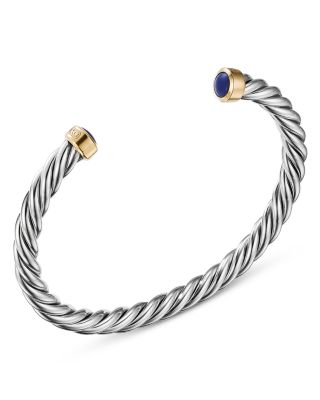 Men's Cable Cuff Bracelet in Sterling Silver & 18K Yellow Gold with Lapis Lazuli