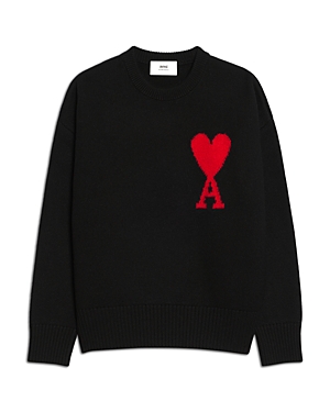Ami Alexandre Mattiussi Ami Paris Wool Sweater With Heart Intarsia Design In Black