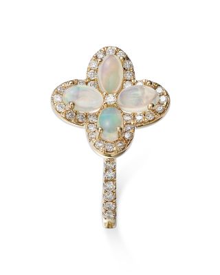 Opal & Diamond Clover Ring in 14K Yellow Gold 
