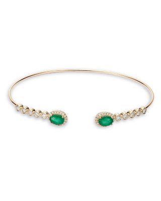 Emerald & Diamond Cuff Bangle Bracelet in 14K Yellow Gold 