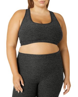 Beyond Yoga Plus Space Dyed Bopo Sports Bra In Black-charcoal