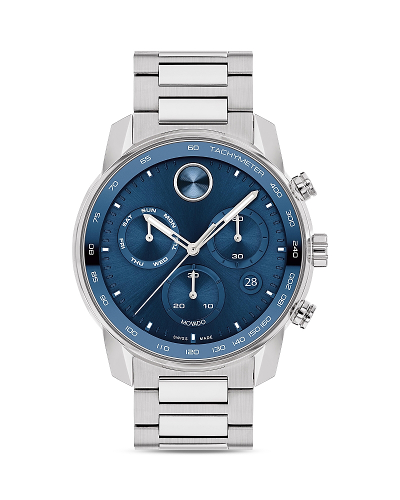 Movado Men's Bold Verso Silver-tone Stainless Steel Bracelet Watch 44mm In Blue