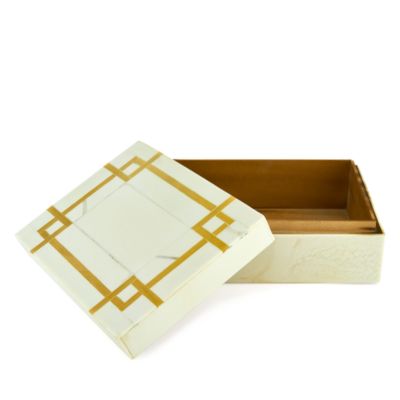 Natural White Art Deco Resin Bone Box, Small