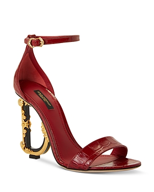 Dolce & Gabbana Barocco-heel Croco Ankle-strap Sandals In Cherry