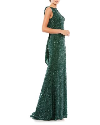 Cowl Back Boat Neck Sequined Evening Gown