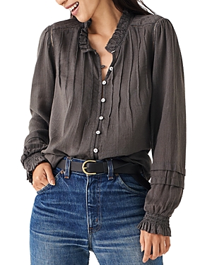 Faherty Willa Organic Cotton Ruffled Pintucked Blouse In Faded Black