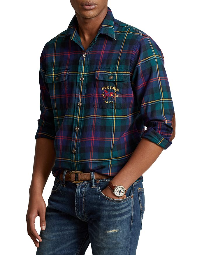 Polo Ralph Lauren Classic Fit Suede Patch Plaid Workshirt | Bloomingdale's